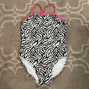 Zebra one-piece bathing suit, size 16 kids
